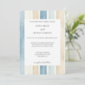 Beach Blue Ivory Cream Sand Stripes Wedding Kaart (Staand voorkant)