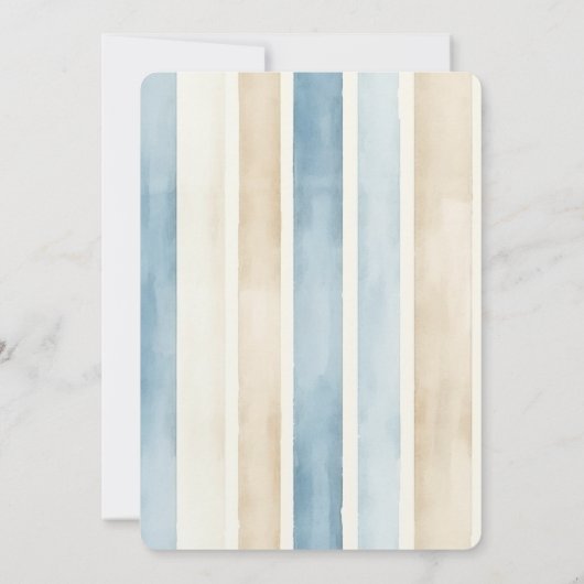 Beach Blue Ivory Cream Sand Stripes Wedding Kaart (Achterkant)