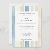 Beach Blue Ivory Cream Sand Stripes Wedding Kaart (Voorkant)