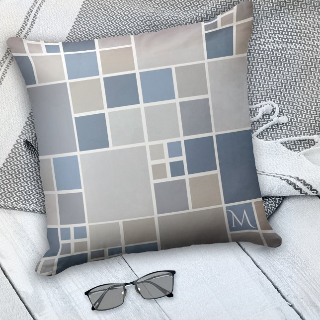 Beach Blue Monogram Geometric Pattern Pillow Kussen (Creator heeft geüpload)