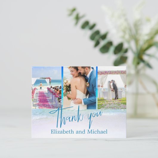 Beach Blue Ocean 3 Foto Elegant Dank je Briefkaart (Staand voorkant)