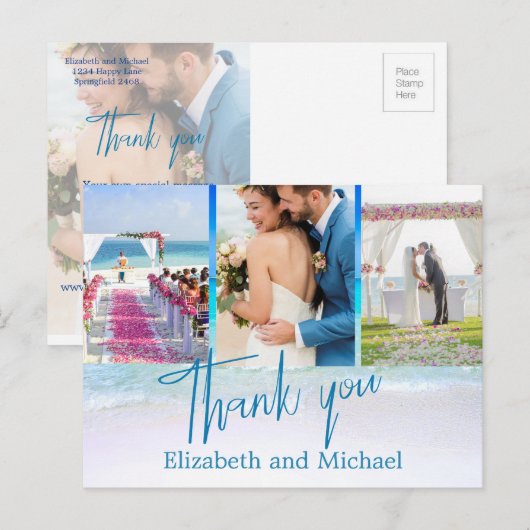 Beach Blue Ocean 3 Foto Elegant Dank je Briefkaart (Voorkant / Achterkant)