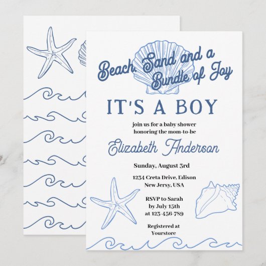 Beach Blue Ocean Baby Shower Kaart (Voorkant / Achterkant)