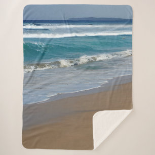 Beach Blue Ocean Waves Sherpa Deken