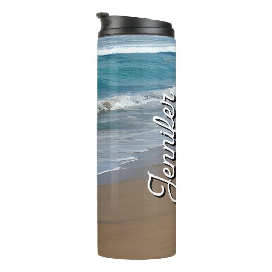 Beach Blue Ocean Waves Thermosbeker (Geroteerd rechts)