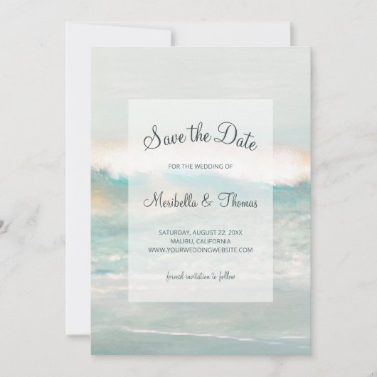 Beach Blue Ocean Waves Weddenschap Save The Date (Voorkant)