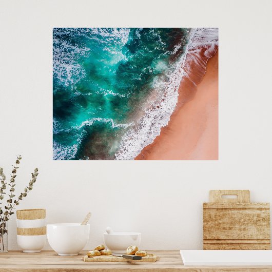 Beach Blue-oceanische golfkust Poster (Keuken)