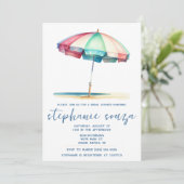 Beach, Blue, Red, Teal Umbrella, Bridal Shower Kaart (Staand voorkant)