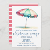 Beach, Blue, Red, Teal Umbrella, Bridal Shower Kaart (Voorkant / Achterkant)