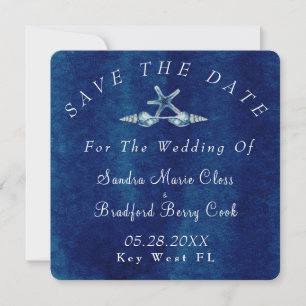 Beach Blue Seashell Navy Blue Waterverf Wedding Save The Date