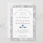 Beach Blue Seashell Zilver Grijs Elegante bruiloft Kaart (Voorkant)