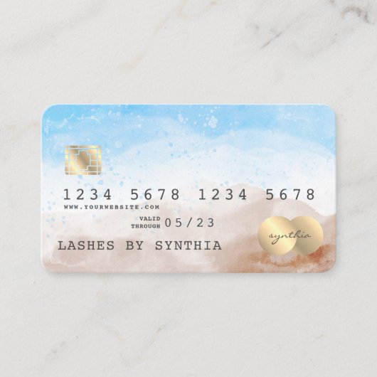 Beach Blue Sky Waterverf Credit Kaart Stijl Visitekaartje (Voorkant)