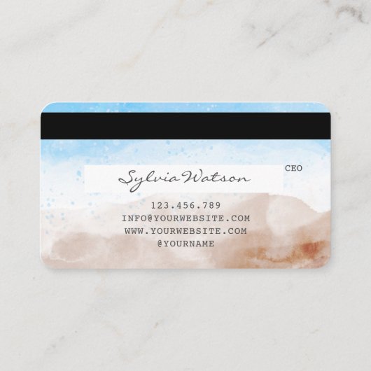 Beach Blue Sky Waterverf Credit Kaart Stijl Visitekaartje (Achterkant)