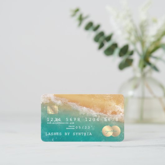 Beach Blue Sky Waterverf Credit Kaart Stijl Visitekaartje (Staand voorkant)