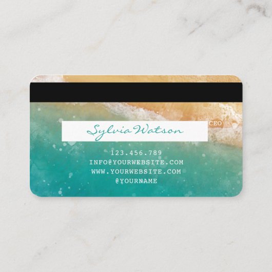 Beach Blue Sky Waterverf Credit Kaart Stijl Visitekaartje (Achterkant)