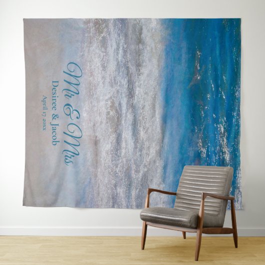 Beach Blue Tropical Ocean Photo Booth Weddenschap Wandkleed (In Situ (horizontaal))