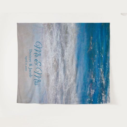 Beach Blue Tropical Ocean Photo Booth Weddenschap Wandkleed (Voorkant (horizontaal))