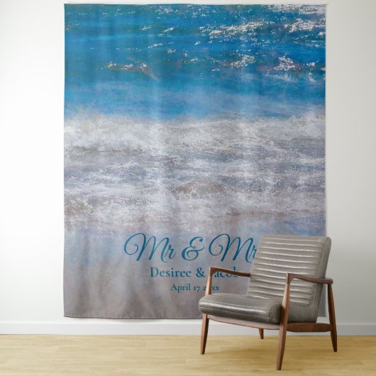 Beach Blue Tropical Ocean Photo Booth Weddenschap Wandkleed (In situ)