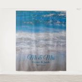 Beach Blue Tropical Ocean Photo Booth Weddenschap Wandkleed (Voorkant)