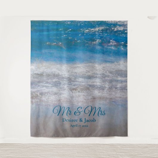Beach Blue Tropical Ocean Photo Booth Weddenschap Wandkleed (Voorkant)