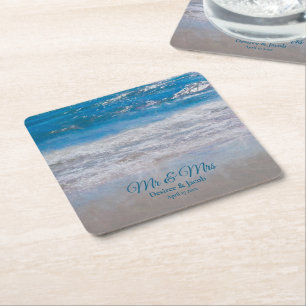 Beach Blue Tropical Ocean Waves Coastal Wedding Kartonnen Onderzetters