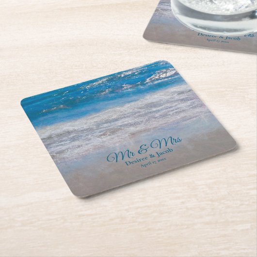 Beach Blue Tropical Ocean Waves Coastal Wedding Kartonnen Onderzetters (Schuin)