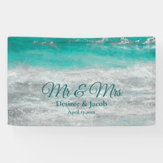 Beach Blue Tropical Ocean Wedding Spandoek (Horizontaal)