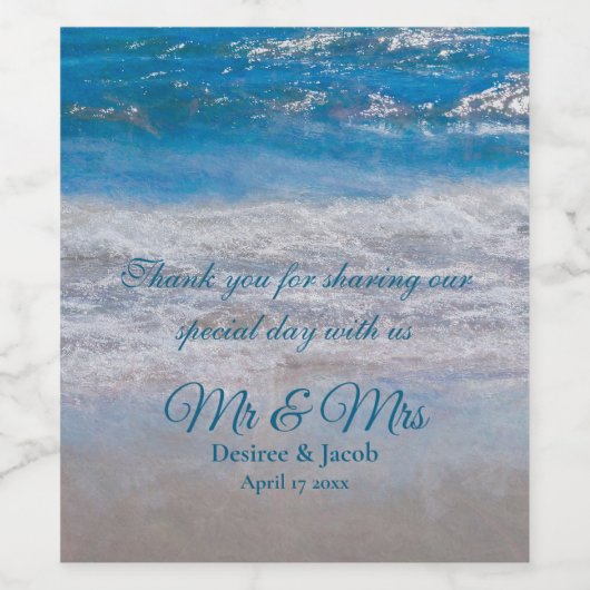 Beach Blue Tropical Wedding Coastal Ocean Waves Wijn Etiket (Enkel label)