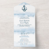 Beach Blue Waterverf Anker Nautische bruiloft All In One Uitnodiging (Binnen)