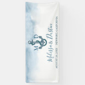 Beach Blue Waterverf Anker Nautische bruiloft Spandoek (Verticaal)