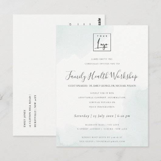 BEACH BLUE WATERVERF BRUSH STROKE WORKSHOP EVAL BRIEFKAART (Voorkant / Achterkant)