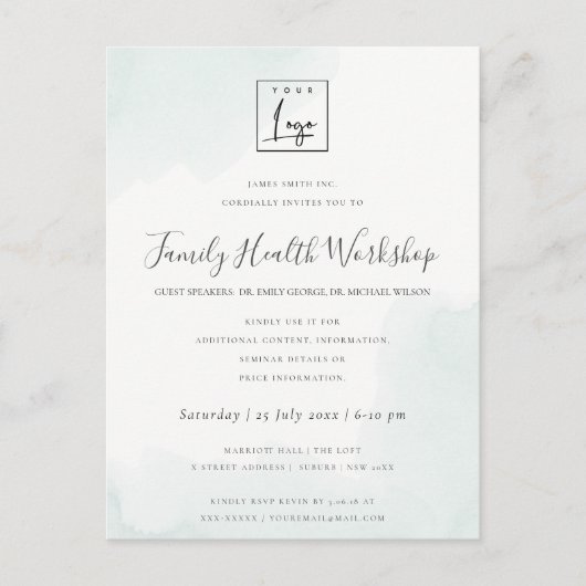 BEACH BLUE WATERVERF BRUSH STROKE WORKSHOP EVAL BRIEFKAART (Voorkant)