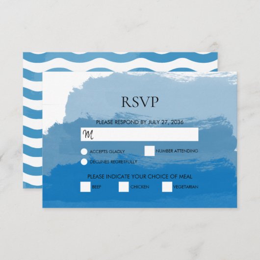 Beach Blue Waterverf Weddenschap RSVP-kaarten RSVP Kaartje (Voorkant / Achterkant)