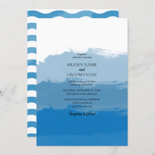 Beach Blue Waterverf Wedding Invitations Kaart
