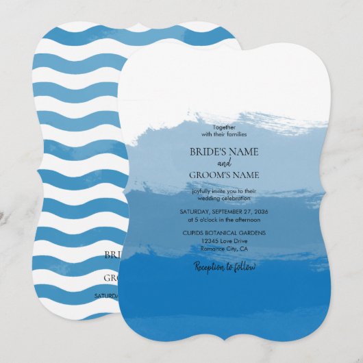 Beach Blue Waterverf Wedding Invitations Kaart (Voorkant / Achterkant)