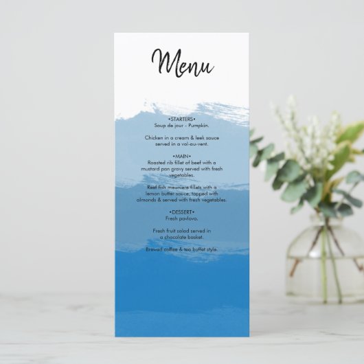 Beach Blue Waterverf Wedding Menu (Staand voorkant)