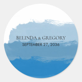 Beach Blue Waterverf Wedding Ronde Sticker