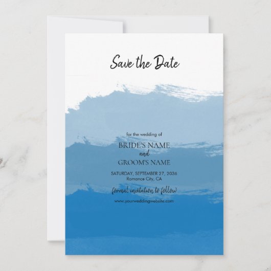 Beach Blue Waterverf Wedding Save The Date (Voorkant)