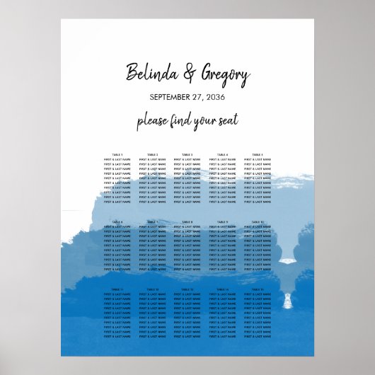 Beach Blue Waterverf Wedding Seating Chart Poster (Voorkant)