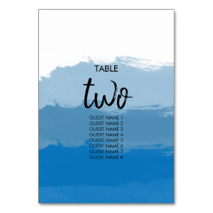 Beach Blue Waterverf Wedingstabel nummer Kaart