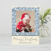Beach Blue Wave Lijst One Foto van Kerstmis Feestdagenkaart (Staand voorkant)