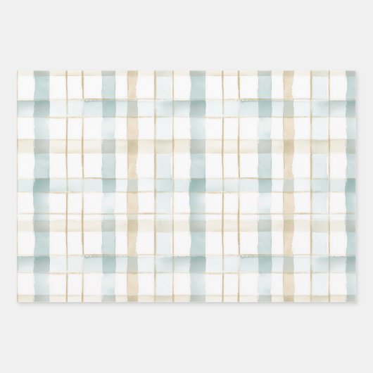 Beach Blue White Cream Plaid Christmas Ornaments Inpakpapier Vel (Voorkant 3)