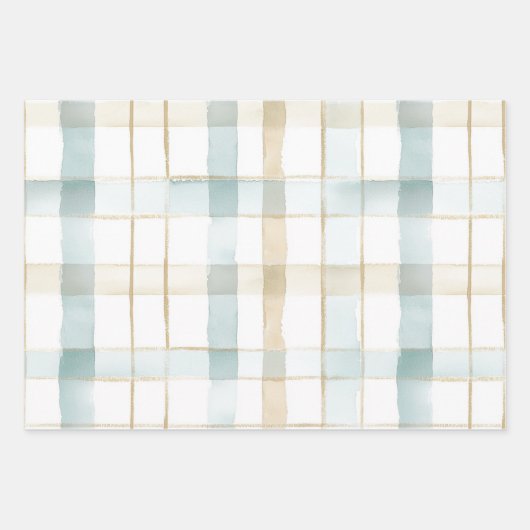 Beach Blue White Cream Plaid Christmas Ornaments Inpakpapier Vel (Voorkant)