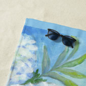 Beach Blue White Seashell Starfish Zee Glass Strandlaken (In situ)