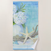Beach Blue White Seashell Starfish Zee Glass Strandlaken (Voorkant)