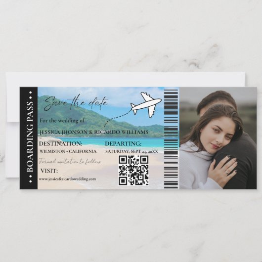 Beach Boarding pass bruiloft opslaan van de datum  Kaart (Voorkant)