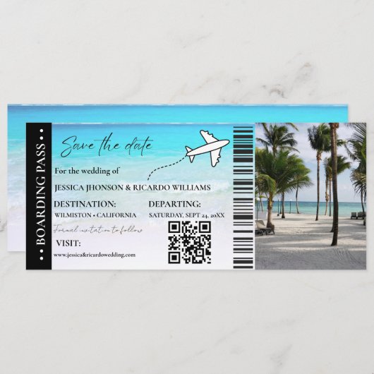 Beach Boarding pass bruiloft opslaan van de datum  Kaart (Voorkant / Achterkant)