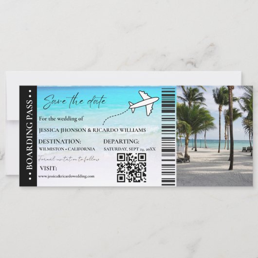 Beach Boarding pass bruiloft opslaan van de datum  Kaart (Voorkant)