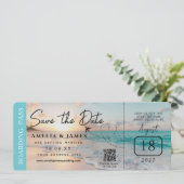 Beach Boarding Pass Save the Date bruiloft Kaart (Staand voorkant)
