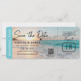 Beach Boarding Pass Save the Date bruiloft Kaart